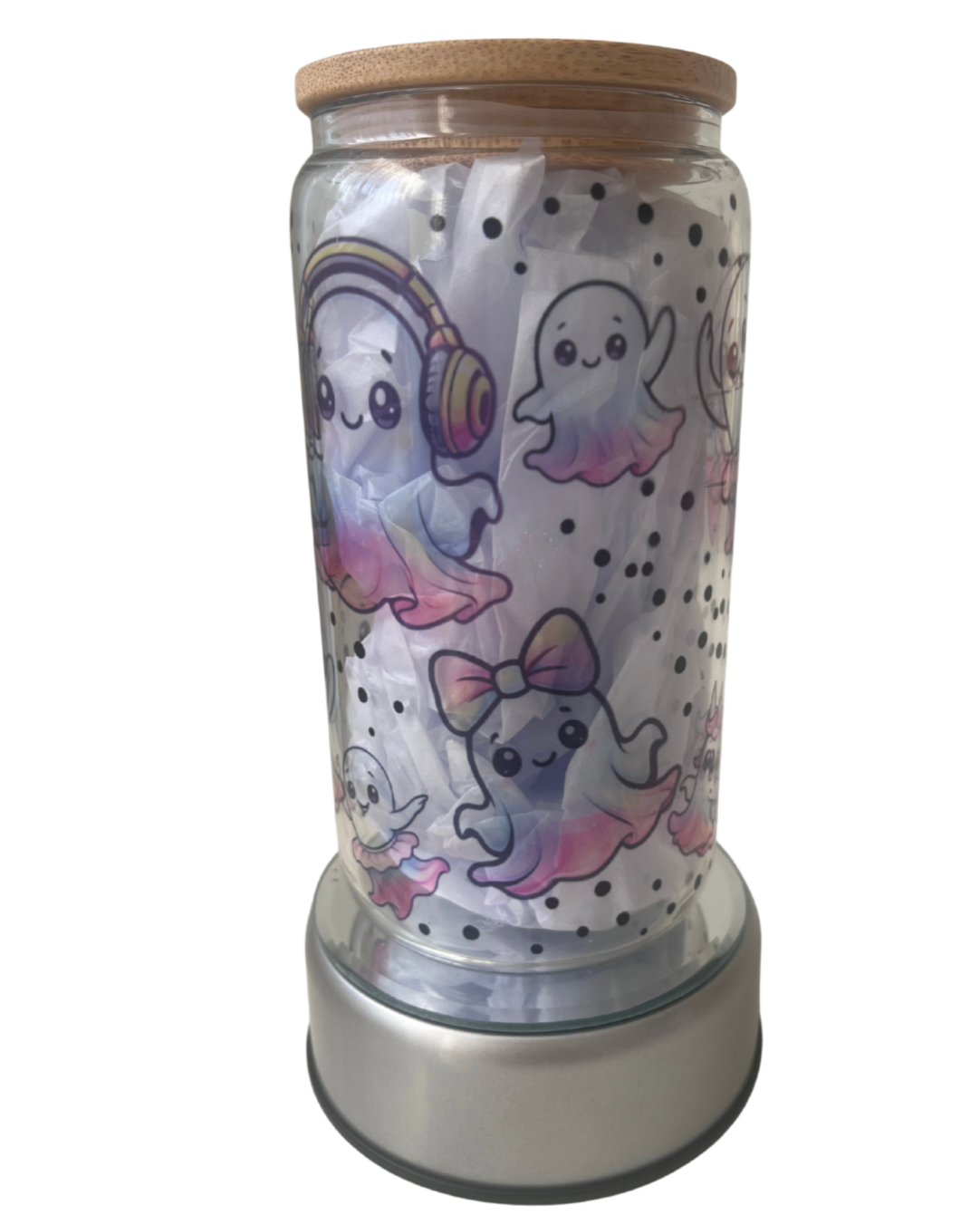 Friendly Ghost - 16oz Glass Can Tumbler with Lid & Straw  Pre-Made Printed Designs