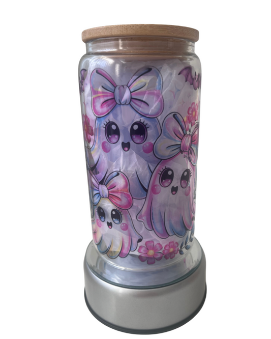 Cutie Ghost - 16oz Glass Can Tumbler with Lid & Straw  Pre-Made Printed Designs
