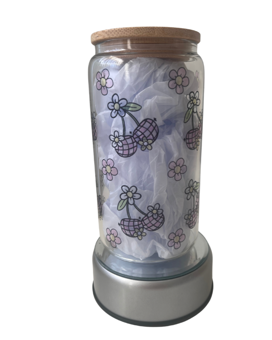 Cherry Bliss - 16oz Glass Can Tumbler with Lid & Straw  Pre-Made Printed Designs
