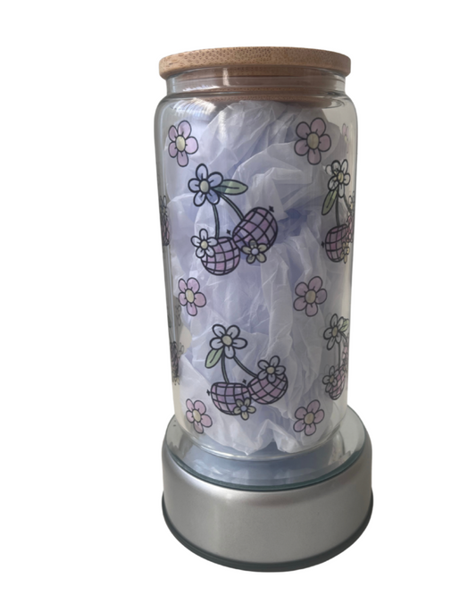 Cherry Bliss - 16oz Glass Can Tumbler with Lid & Straw  Pre-Made Printed Designs