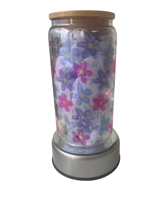 Flower Doodle - 16oz Glass Can Tumbler with Lid & Straw  Pre-Made Printed Designs