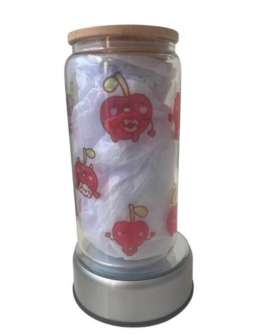 Cherry Pop - 16oz Glass Can Tumbler with Lid & Straw  Pre-Made Printed Designs