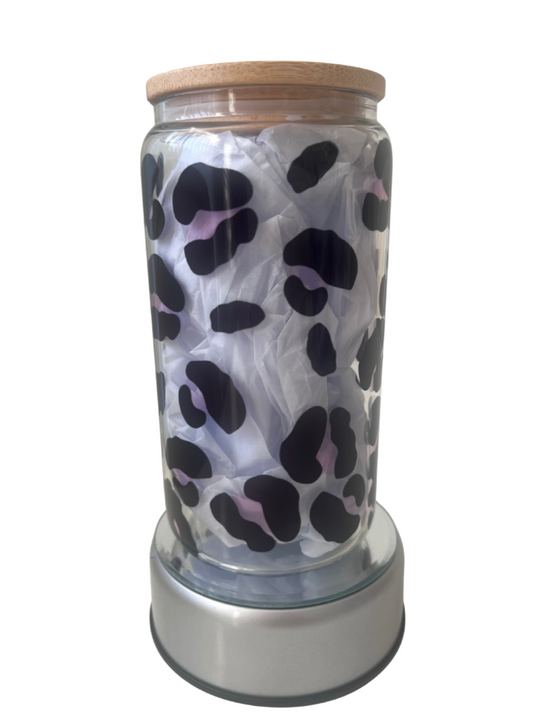 Leopard - 16oz Glass Can Tumbler with Lid & Straw  Pre-Made Printed Designs